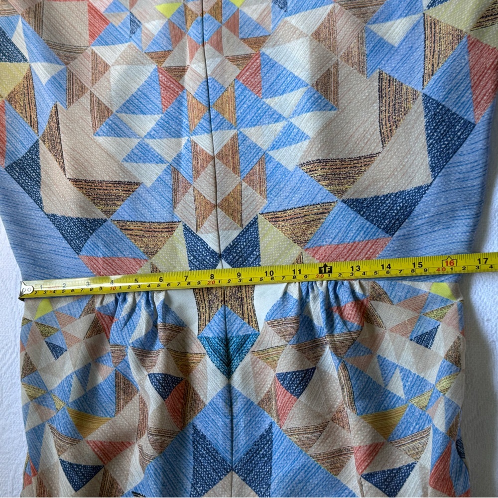 BCBGMaxAzria Geometric Print Midi Dress Sleeveless Pastel Blue Coral Accents 10 - Picture 5 of 14